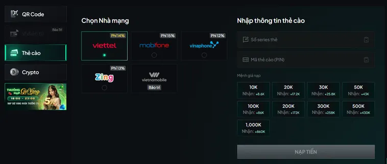 Hướng dẫn nạp tiền qua thẻ cào an toàn tiện lợi tại Gem88.