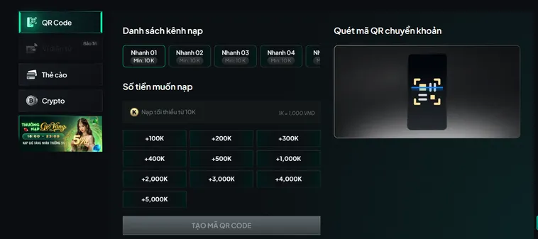 Nạp tiền siêu tốc qua mã QR điện tử tại Gem88.